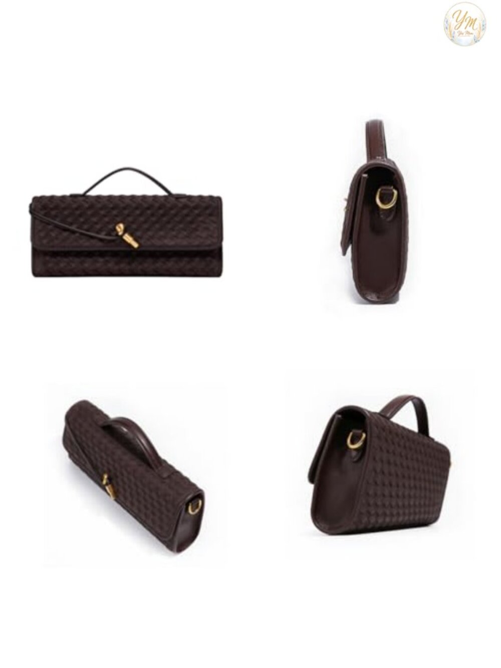 Suede Woven Evening Bag Clutch with Gold Buckle Adjustable Strap - Picture 2 of 4
